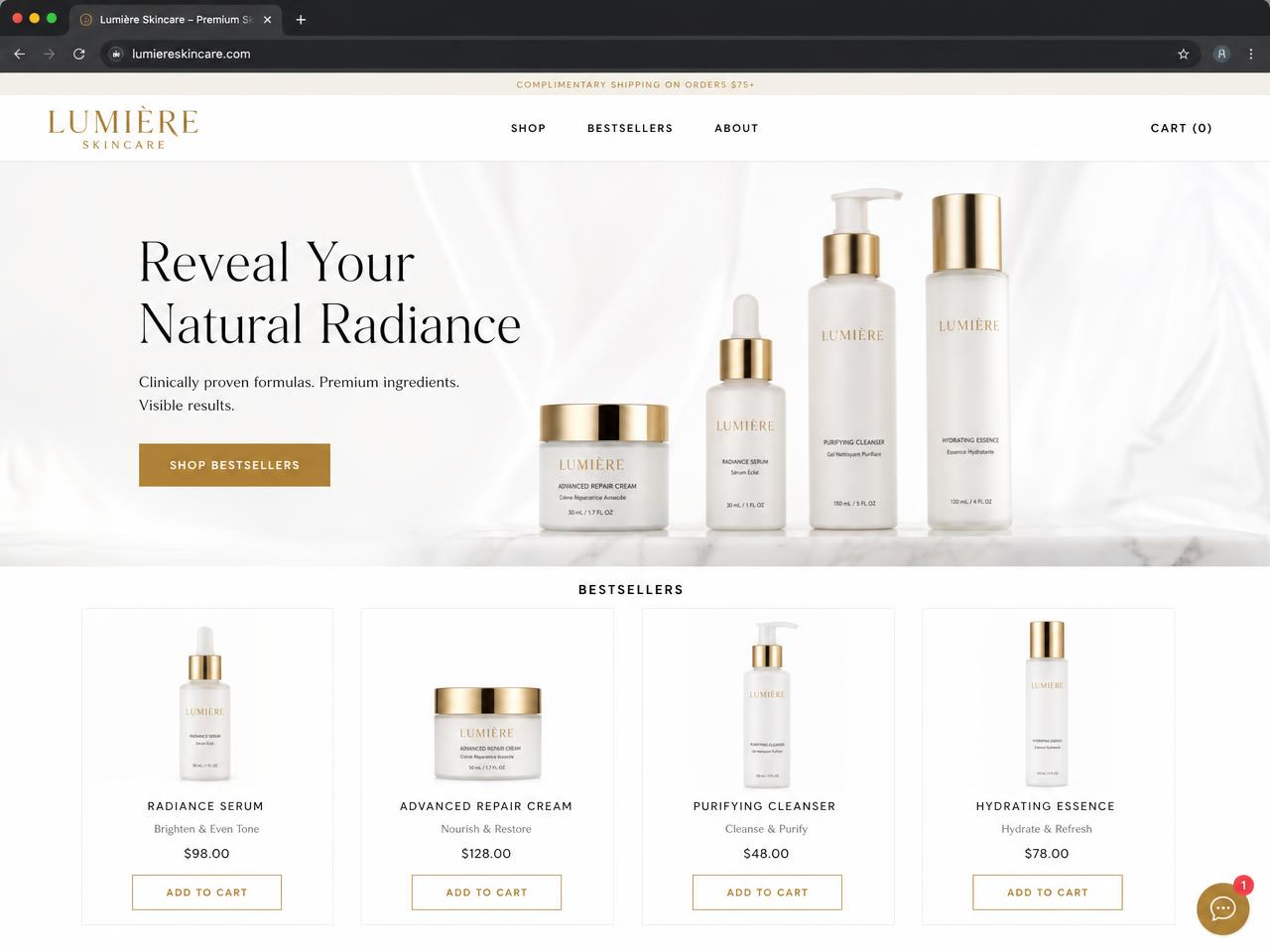 Ecommerce Website Demo designed by Ecom Pro Associates — Lumière Skincare
